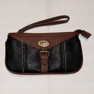 BOC Born Black/Brown Faux Leather‎ Wristlet Wallet w Zip Closure Card Slots